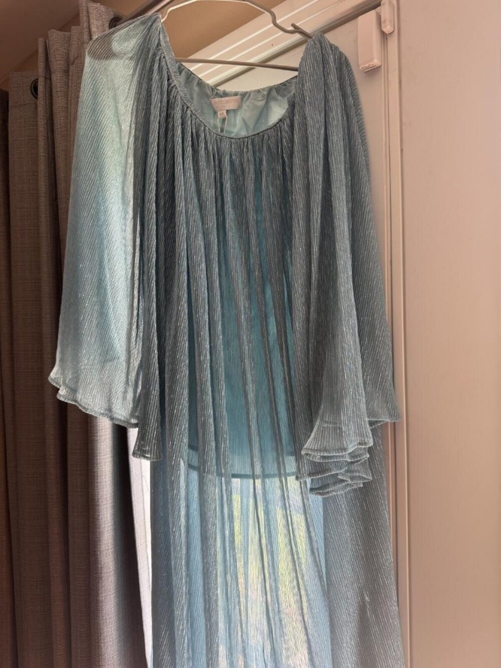 Caroline Constas Metallic Cerulean Pleated Dress XS NWT